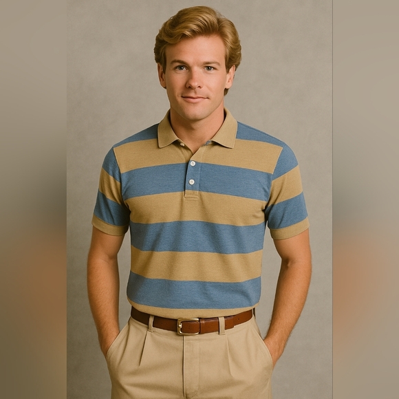 Michael Low Other - Vintage Michael Low Striped Polo Shirt Men Small Gold Blue Preppy Classic Retro